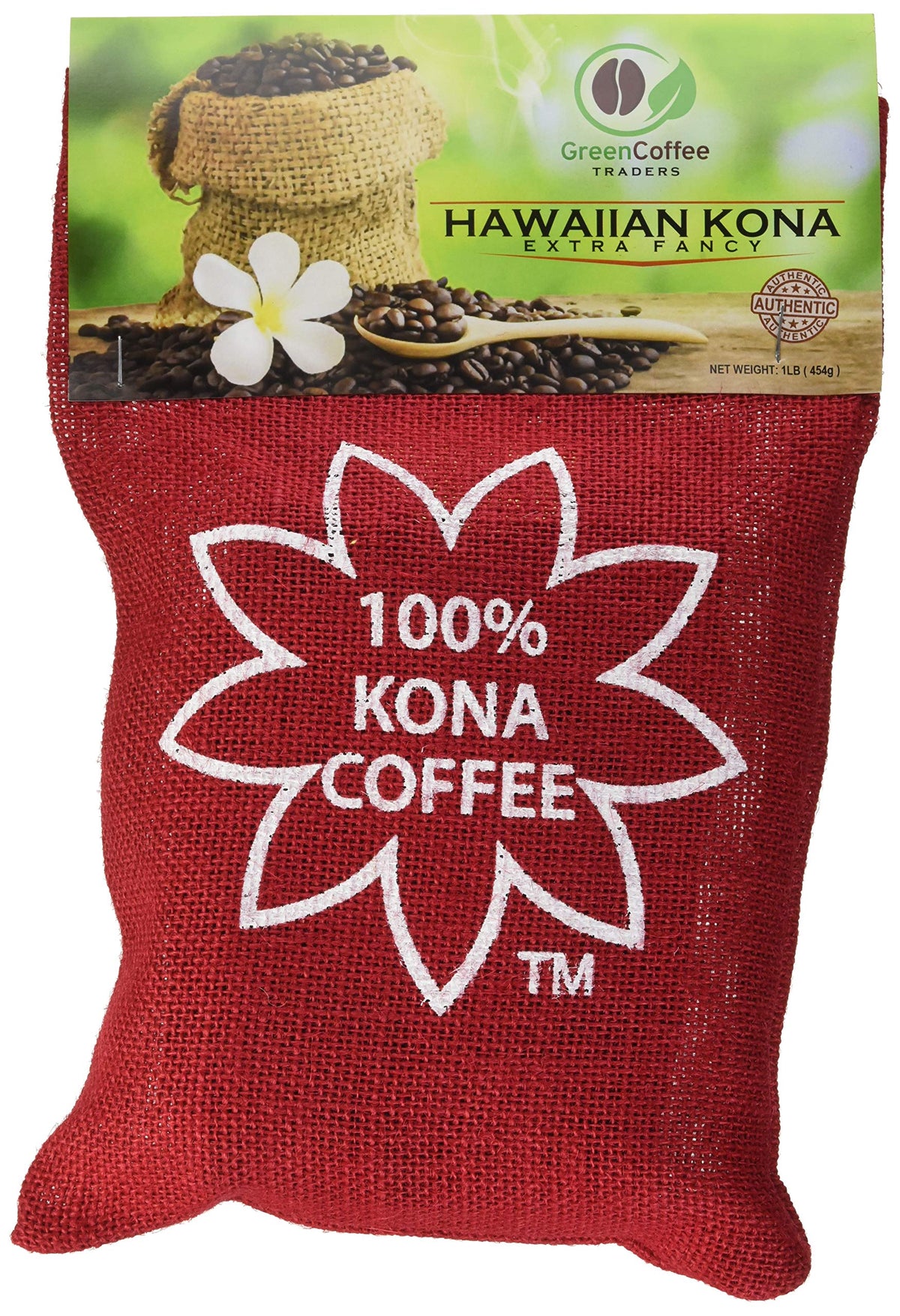 Green Coffee Traders front packaging showing 1lb bag, authenticity seal, and freshness valve