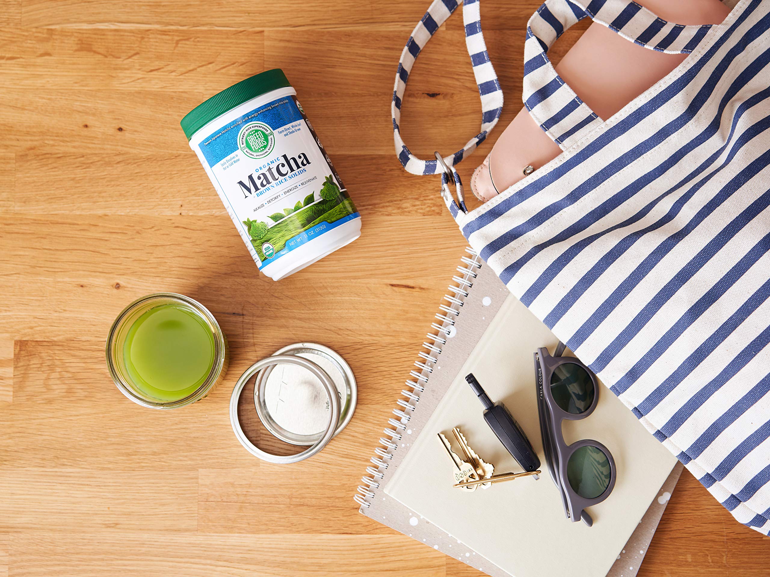 Green Foods matcha stored in refrigerator demonstrating extended freshness benefit