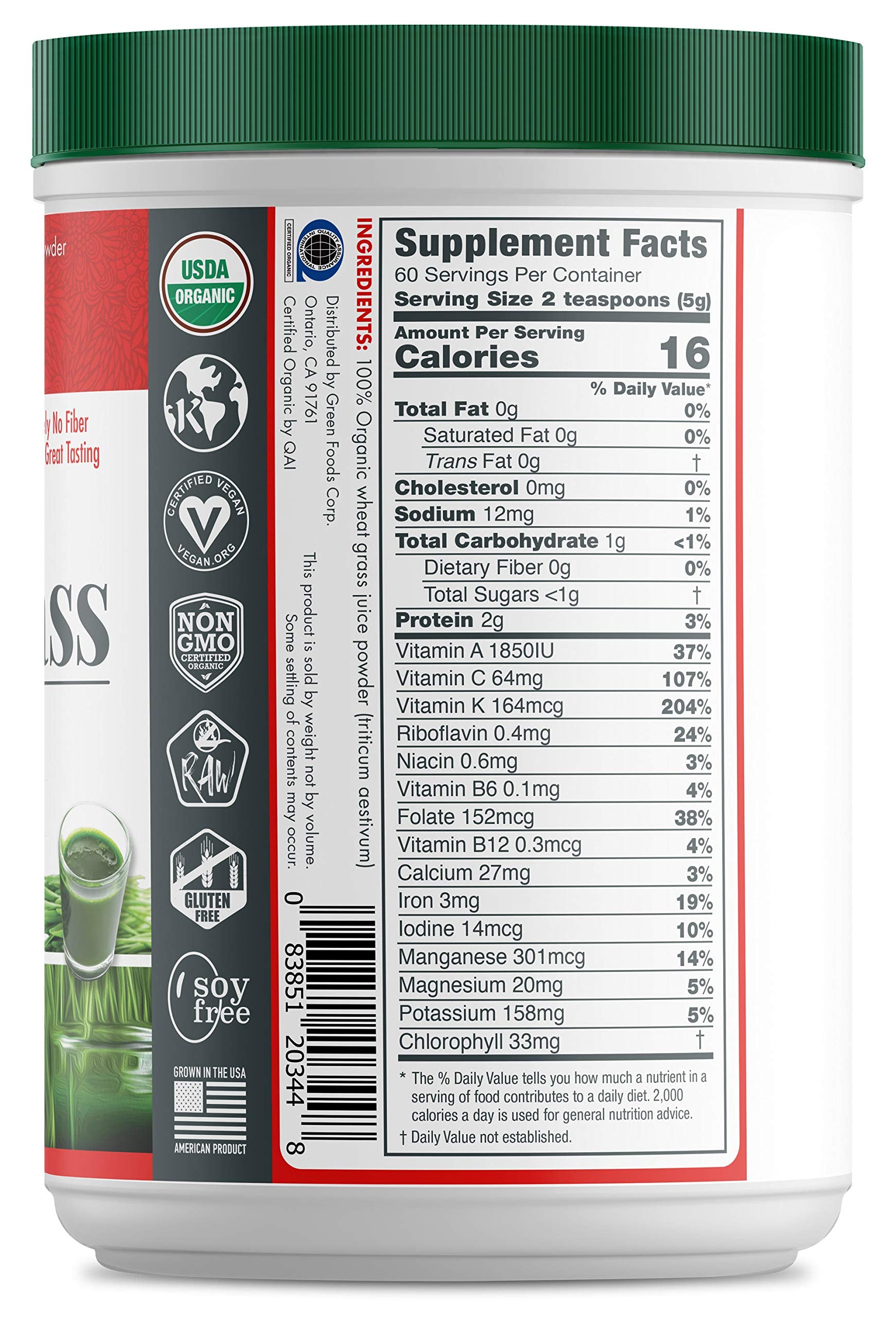 Green Foods front packaging showing organic label and powder benefits