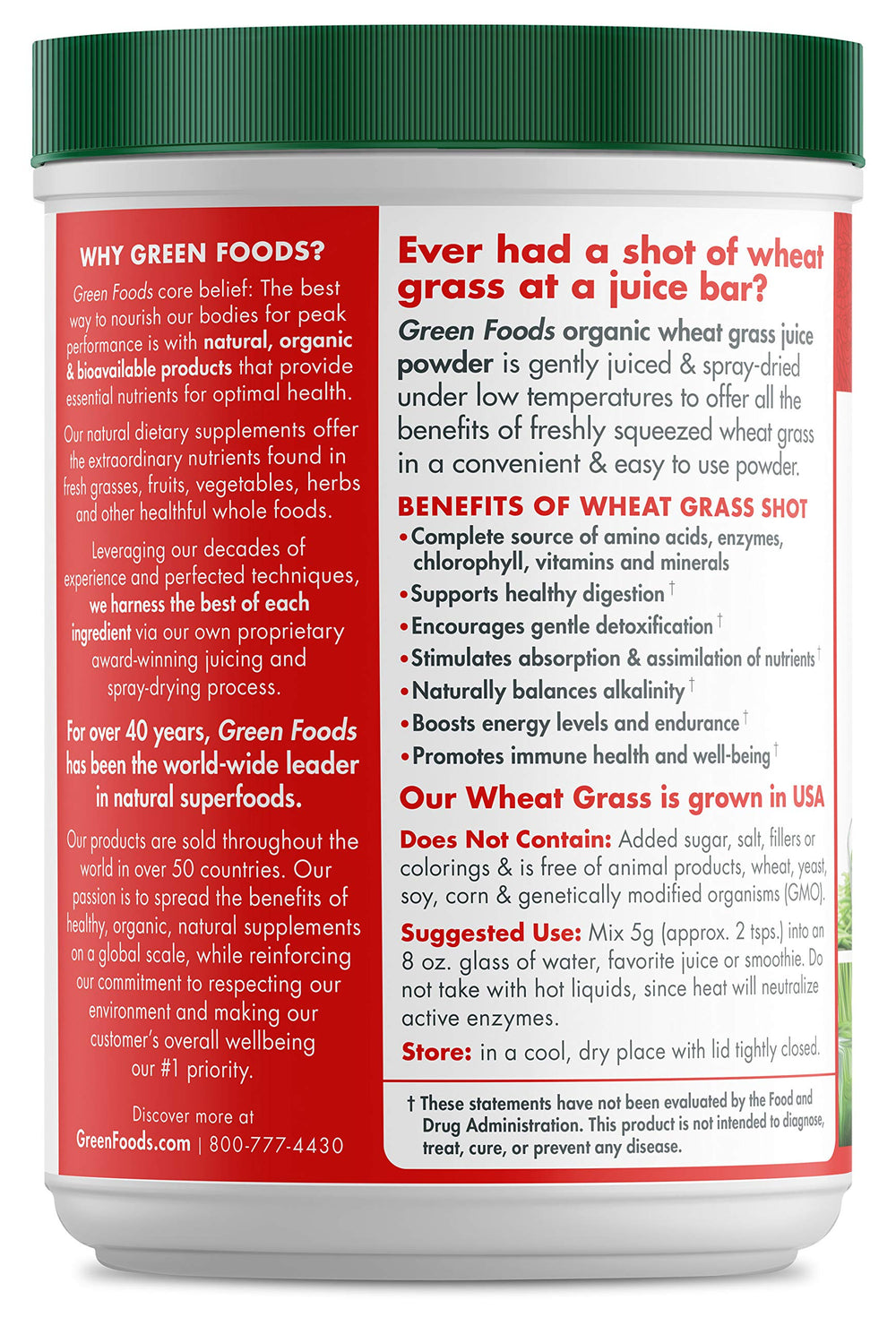 Green Foods wheatgrass drink in glass showcasing convenient everyday use