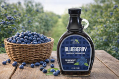 Green Jay Gourmet pouring syrup showing texture and fruit pieces benefit