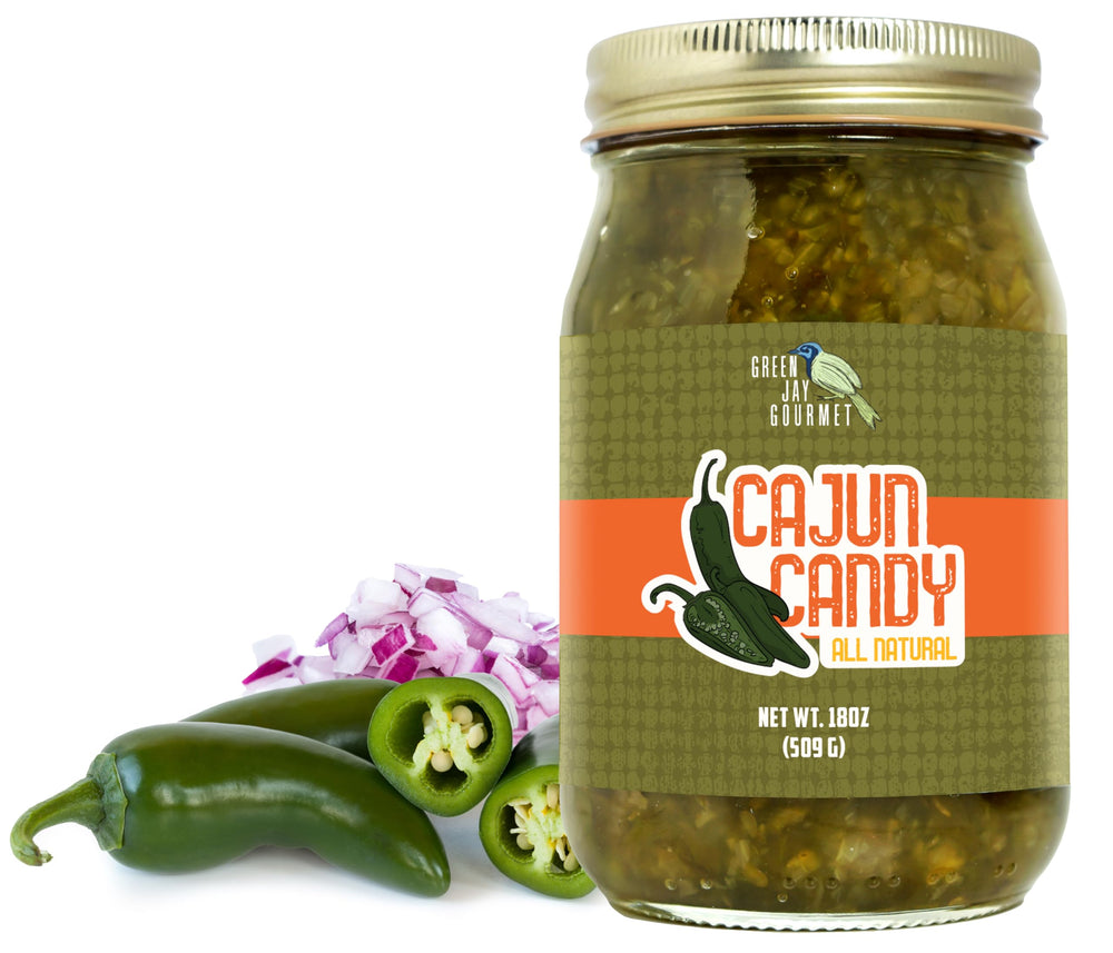 Green Jay Gourmet front jar view showing label and artisan packaging benefit