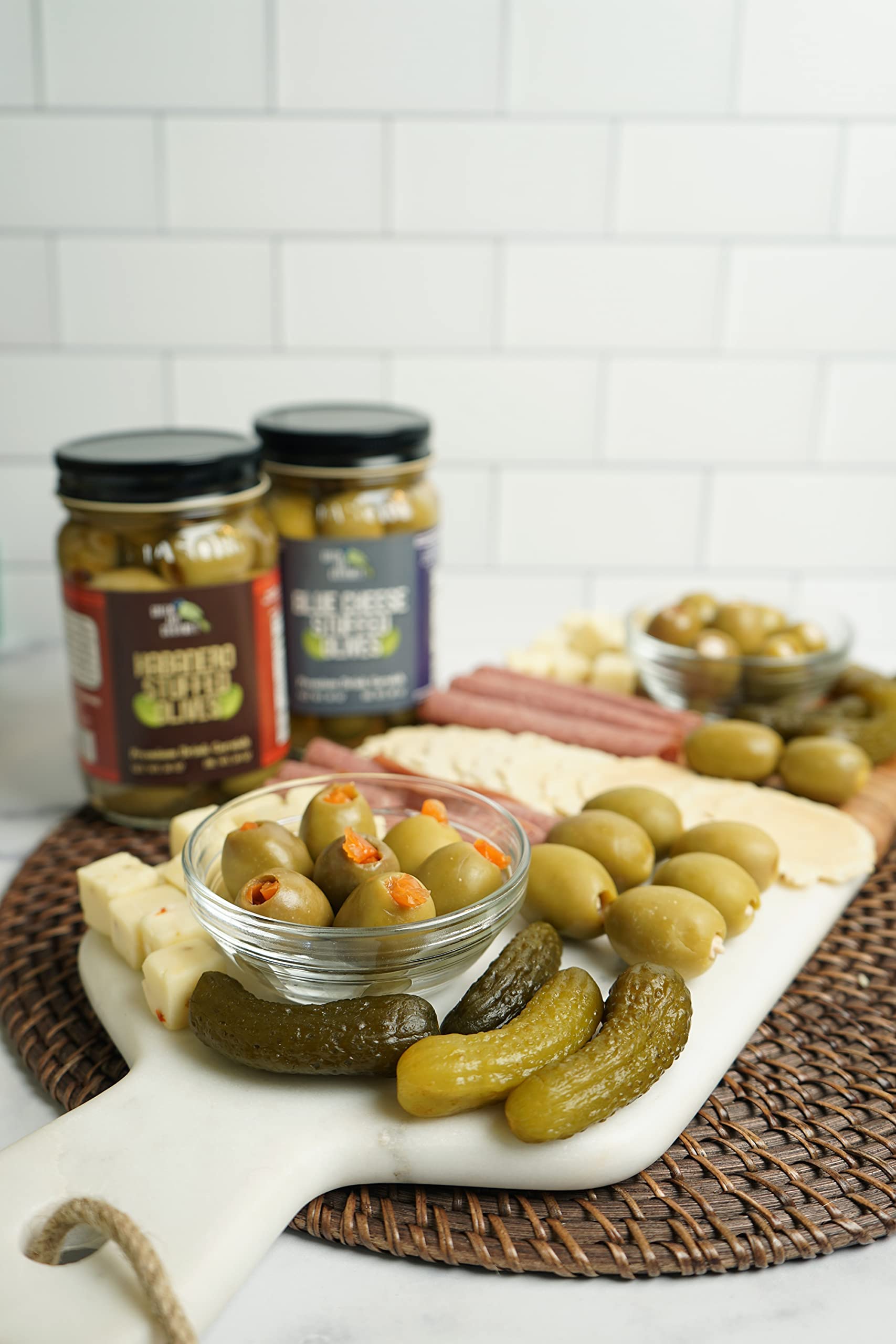 Label and brine visible in jar showing Green Jay Gourmet quality and freshness preservation