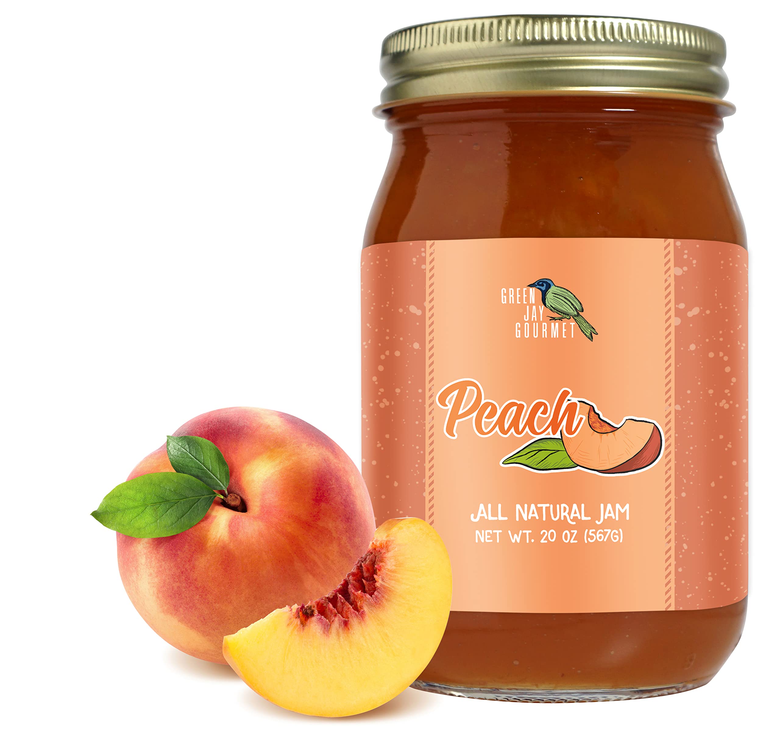 Green Jay Gourmet jar front view showing label and 20 oz size, appealing pantry staple