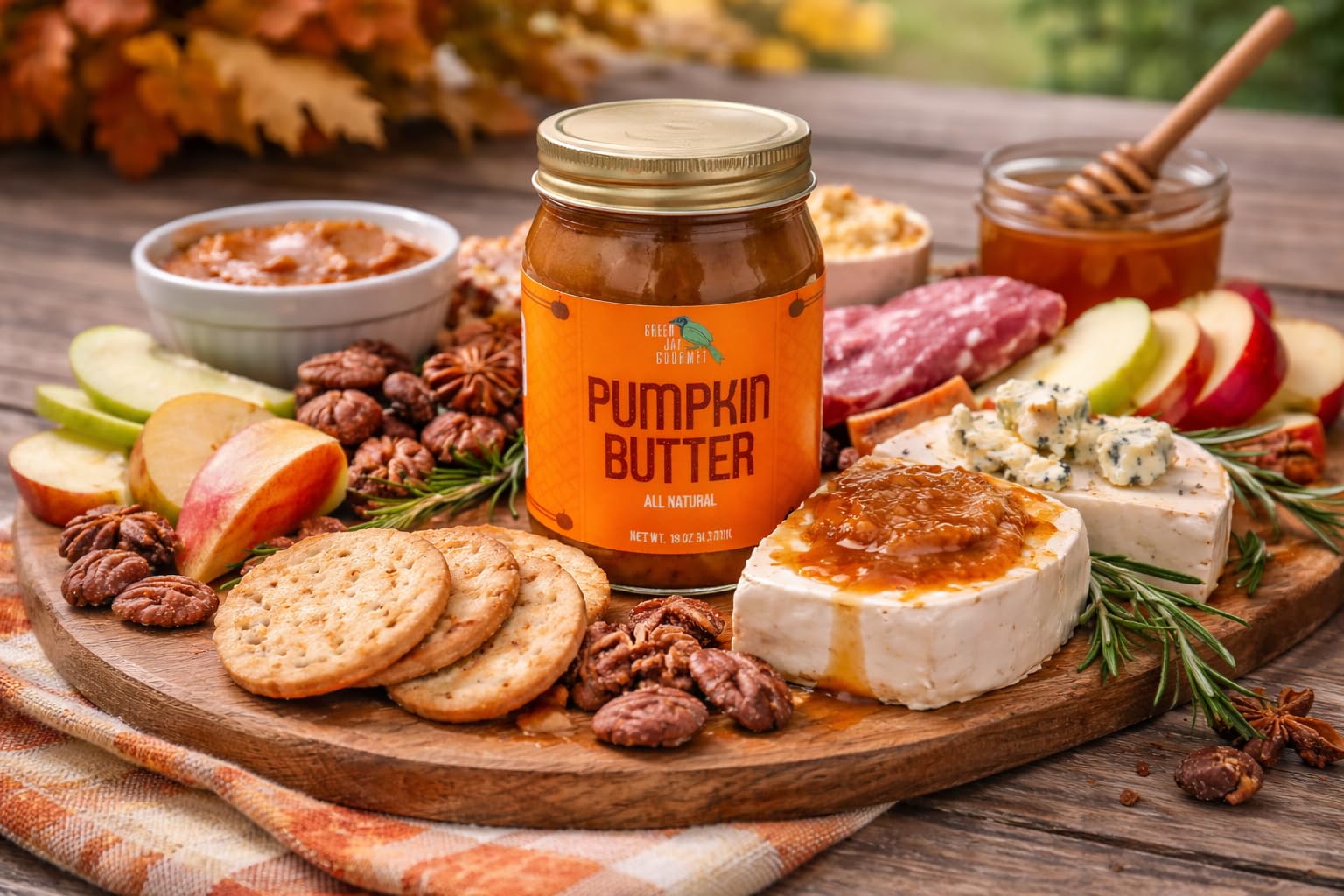 Green Jay Gourmet pumpkin butter folded into batter, highlighting baking versatility