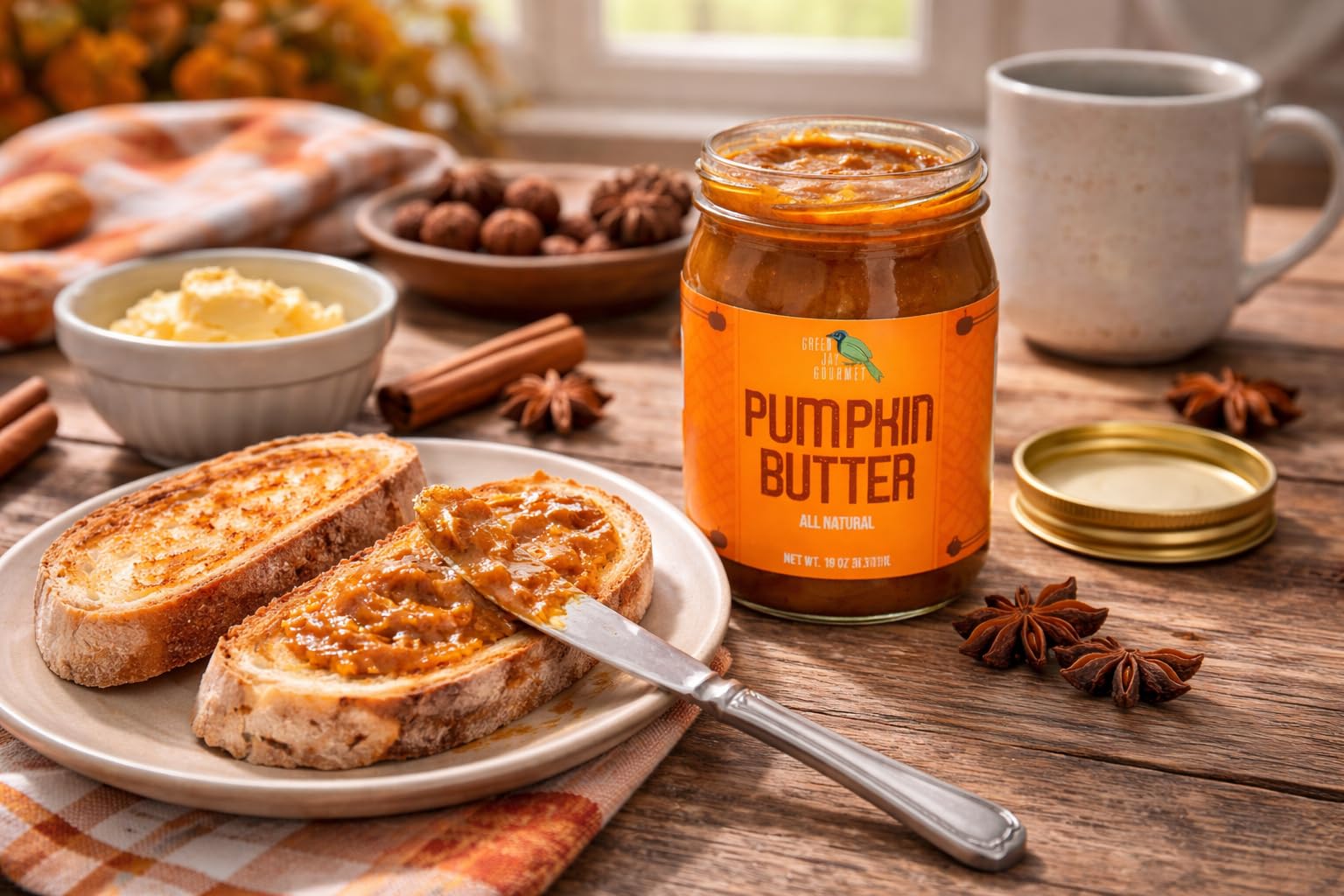 Green Jay Gourmet close-up texture of pumpkin butter, showcasing creamy consistency