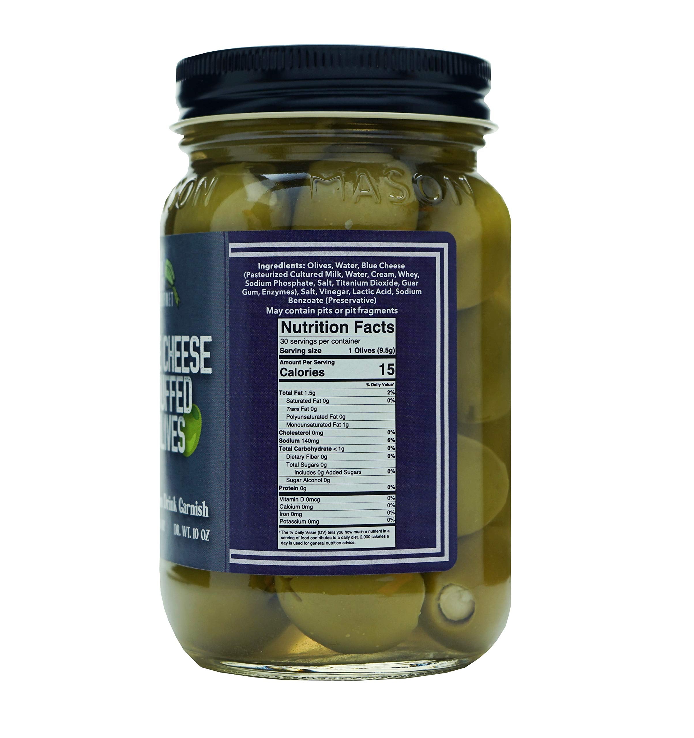Close-up of Green Jay Gourmet olive showing blue cheese filling and creamy texture benefit