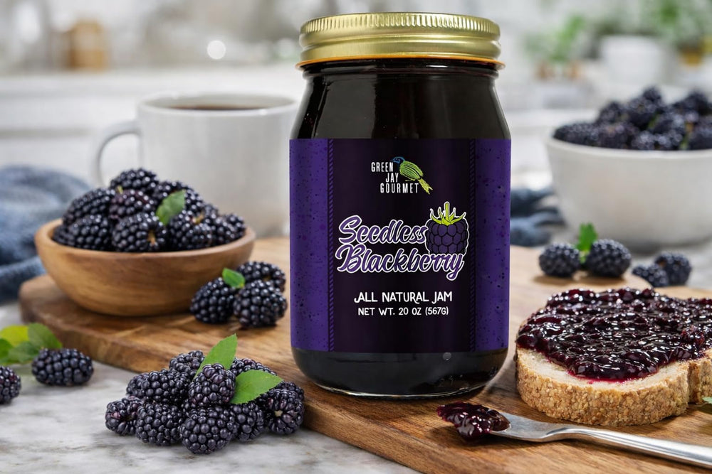 Green Jay Gourmet jam spread on toast illustrating breakfast use and rich berry flavor
