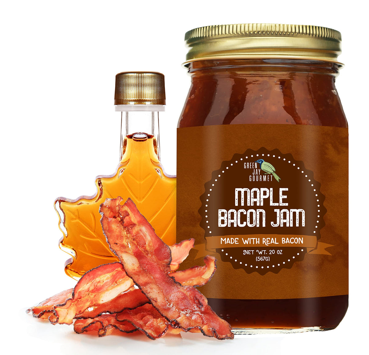 Green Jay Gourmet front jar showcasing label and 20 oz size for pantry-friendly flavor