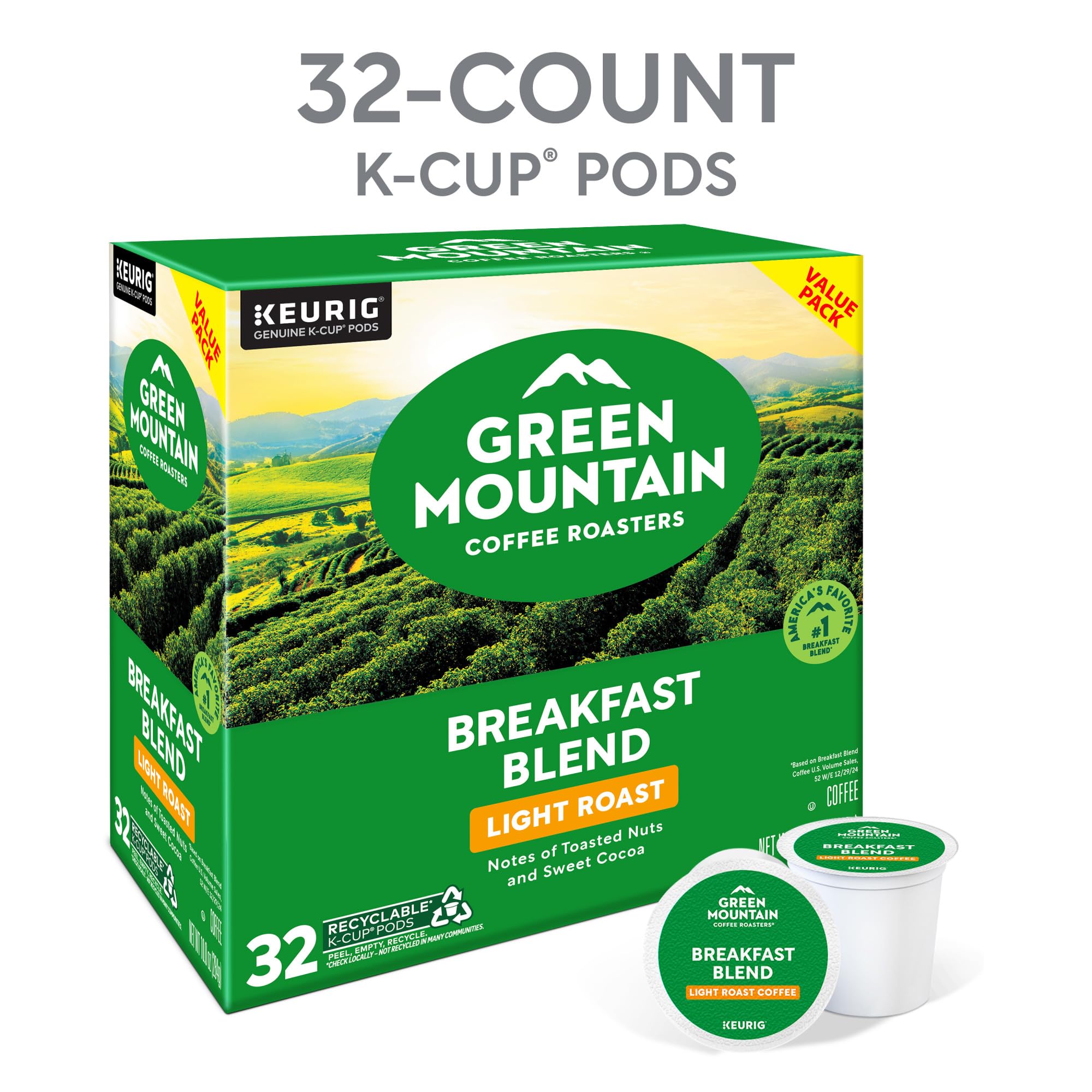 Green Mountain Coffee Roasters brewed cup steaming with bright, balanced aroma