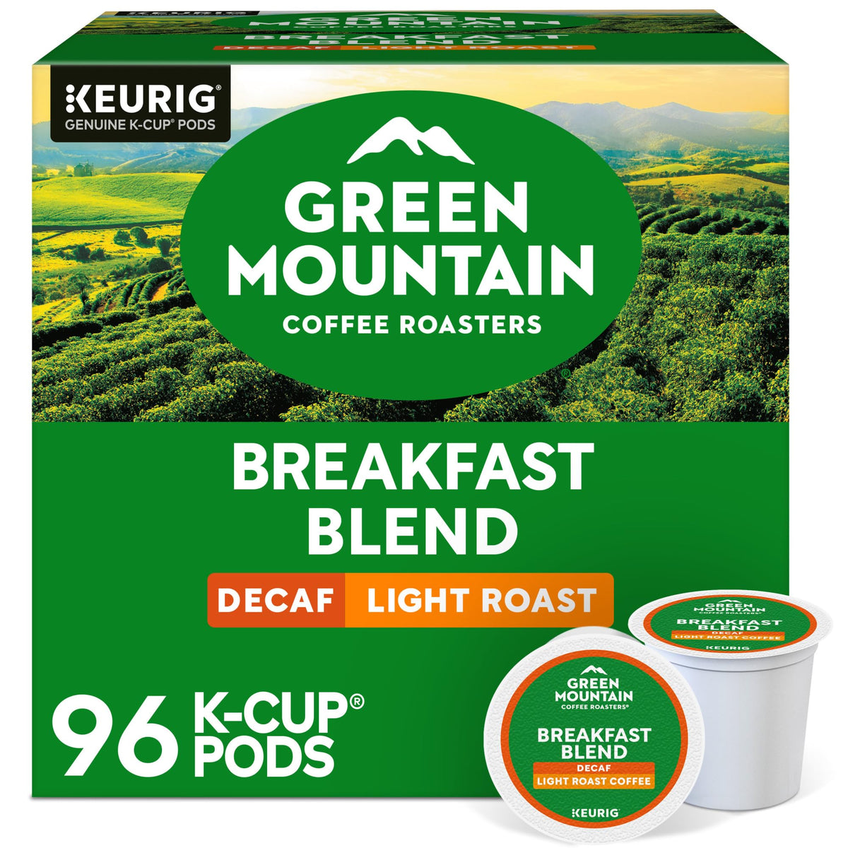 Green Mountain Coffee Roasters front packaging showing 96-count and convenience