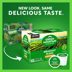 Close-up of a Breakfast Blend K-Cup pod highlighting brand and consistent brewing