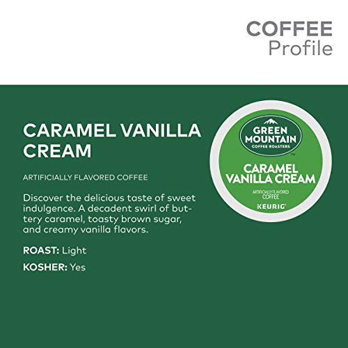 Green Mountain Coffee Roasters brewed cup front, shows creamy caramel vanilla appeal