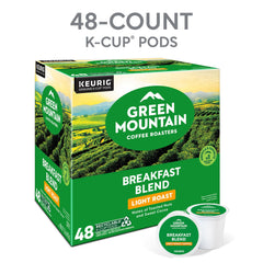 Brewed cup of Green Mountain Breakfast Blend in a mug showing bright flavor appeal