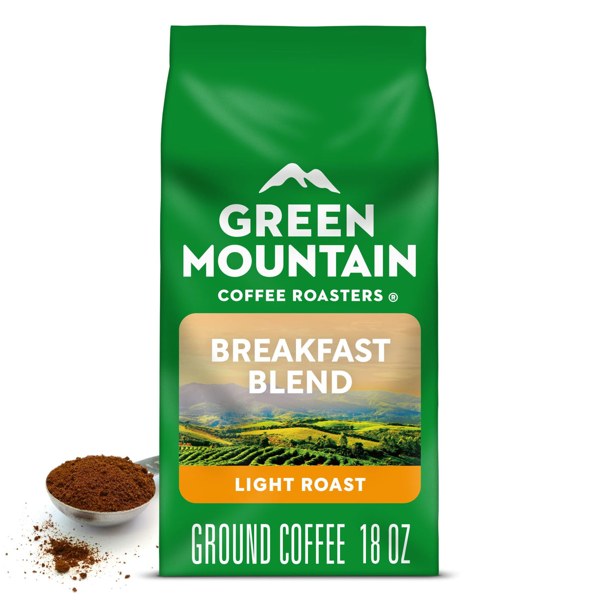 Green Mountain Coffee Roasters front bag showing Breakfast Blend and freshness