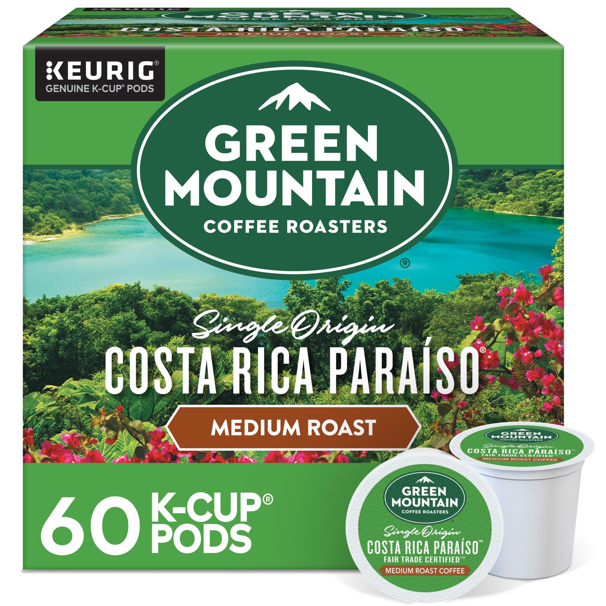 Green Mountain Coffee Roasters front pack showing product and benefits
