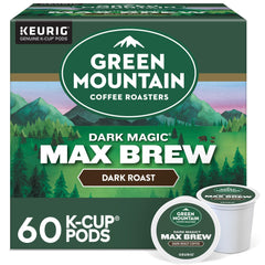 Green Mountain Coffee Roasters front box showing Dark Magic Max Brew and bold roast benefit