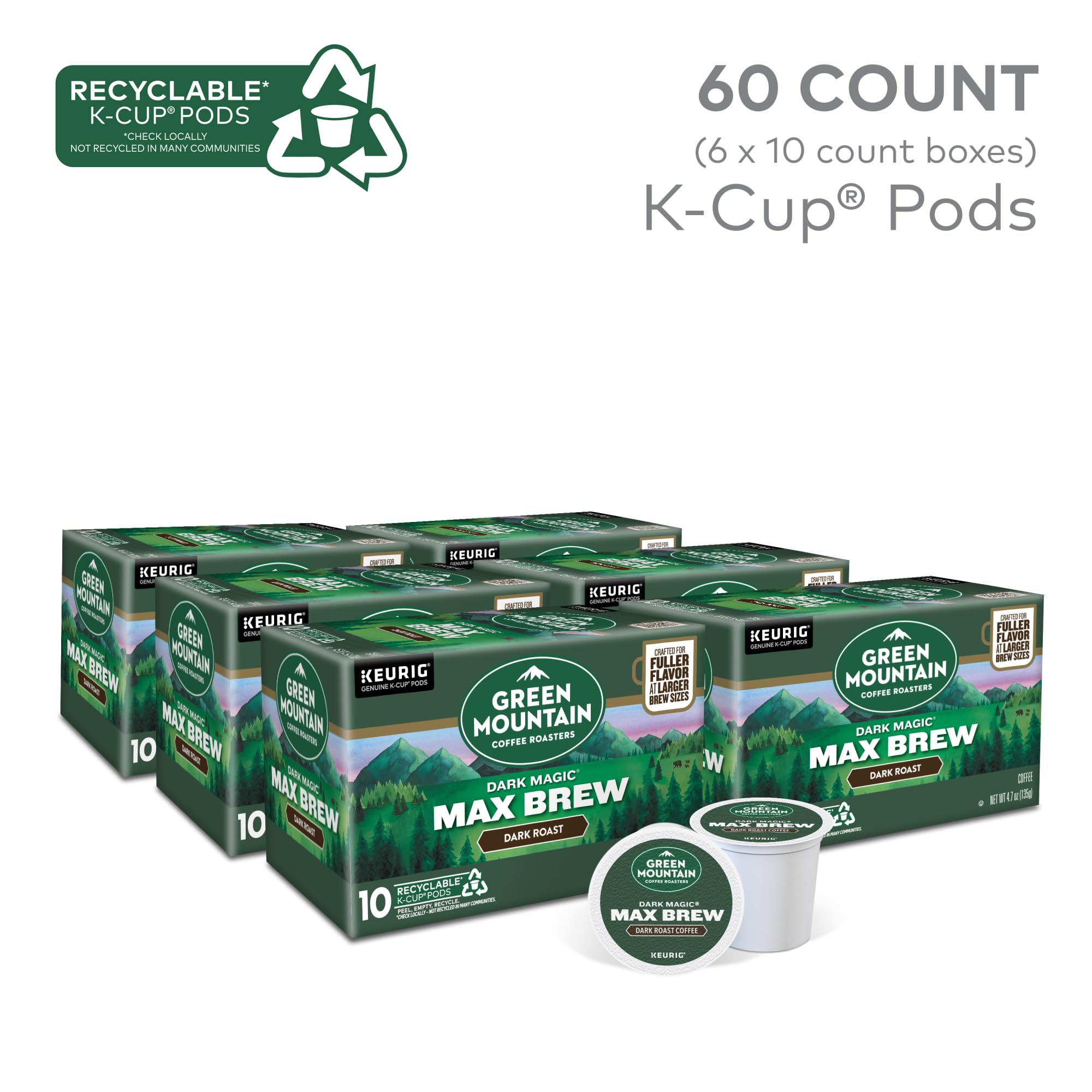 Green Mountain Coffee Roasters K-Cup close-up highlighting pod seal and concentrated grounds benefit
