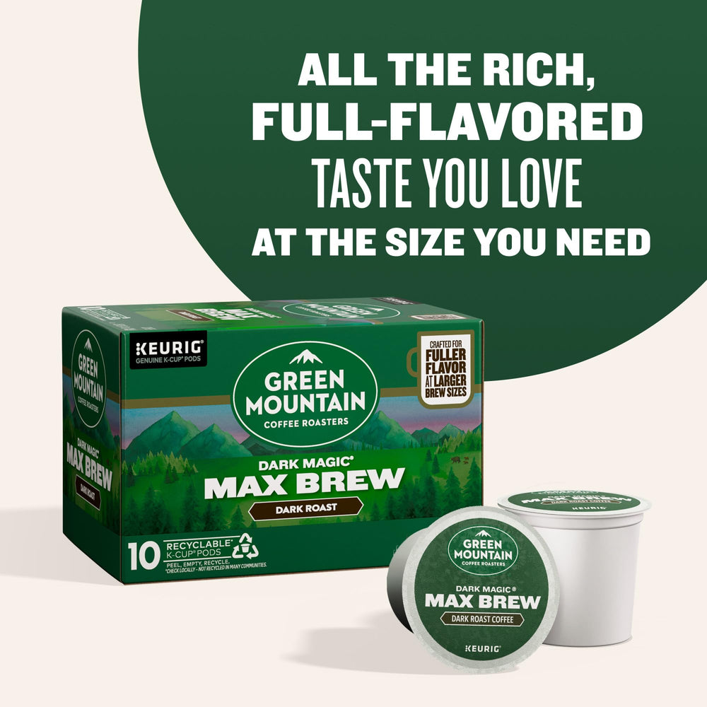 Green Mountain Coffee Roasters packaging label close view showing roast details and compatibility benefit