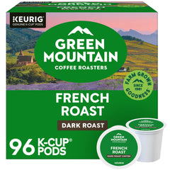 Green Mountain Coffee Roasters front box showing 96-count and bold roast benefits