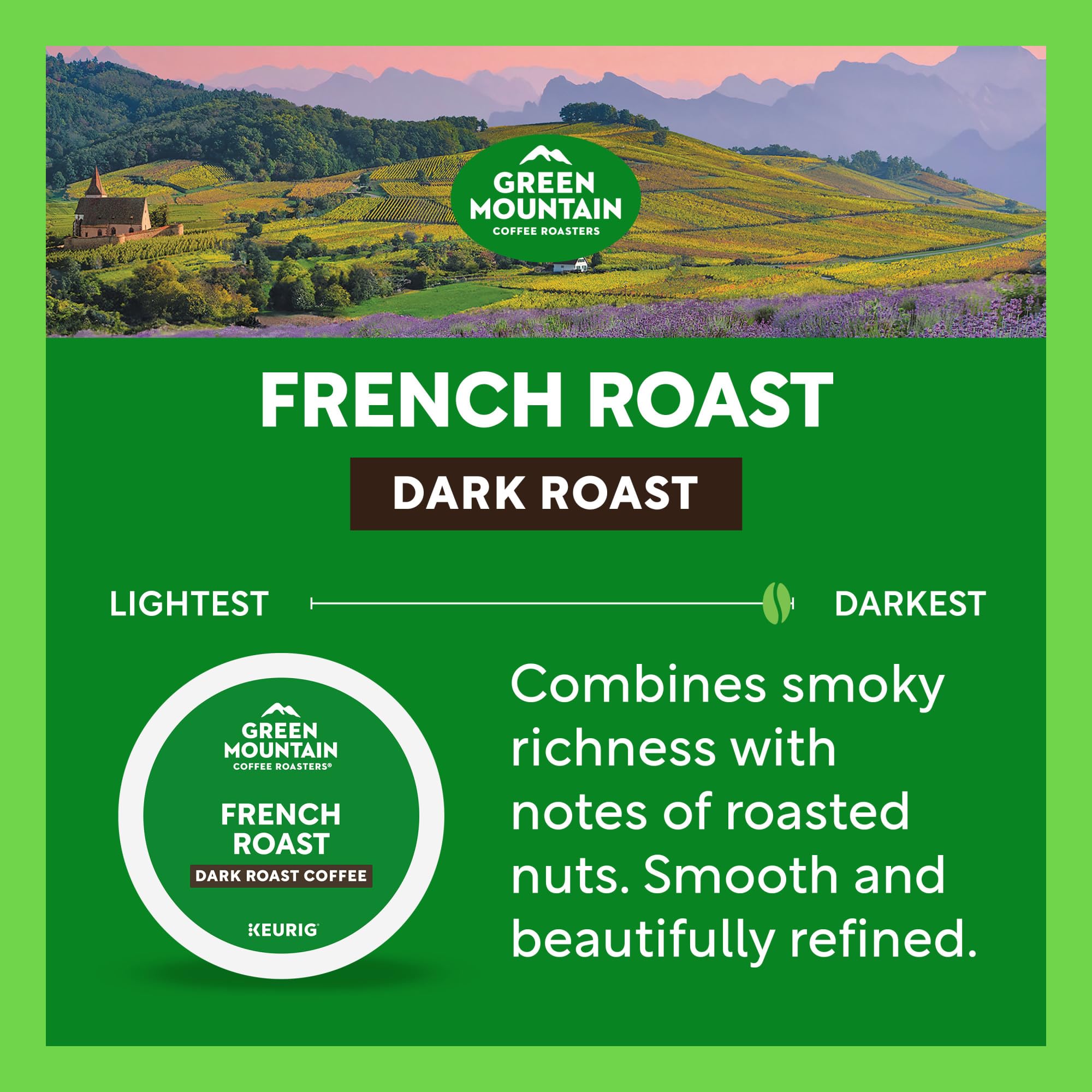 Green Mountain Coffee Roasters label detail displaying 100% Arabica and kosher certification