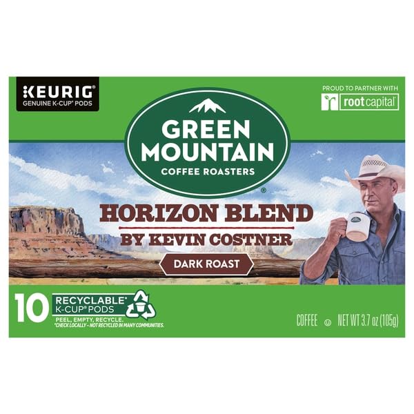 Green Mountain Coffee Roasters Horizon Blend front packaging showing K-Cup pods and bold dark roast flavor