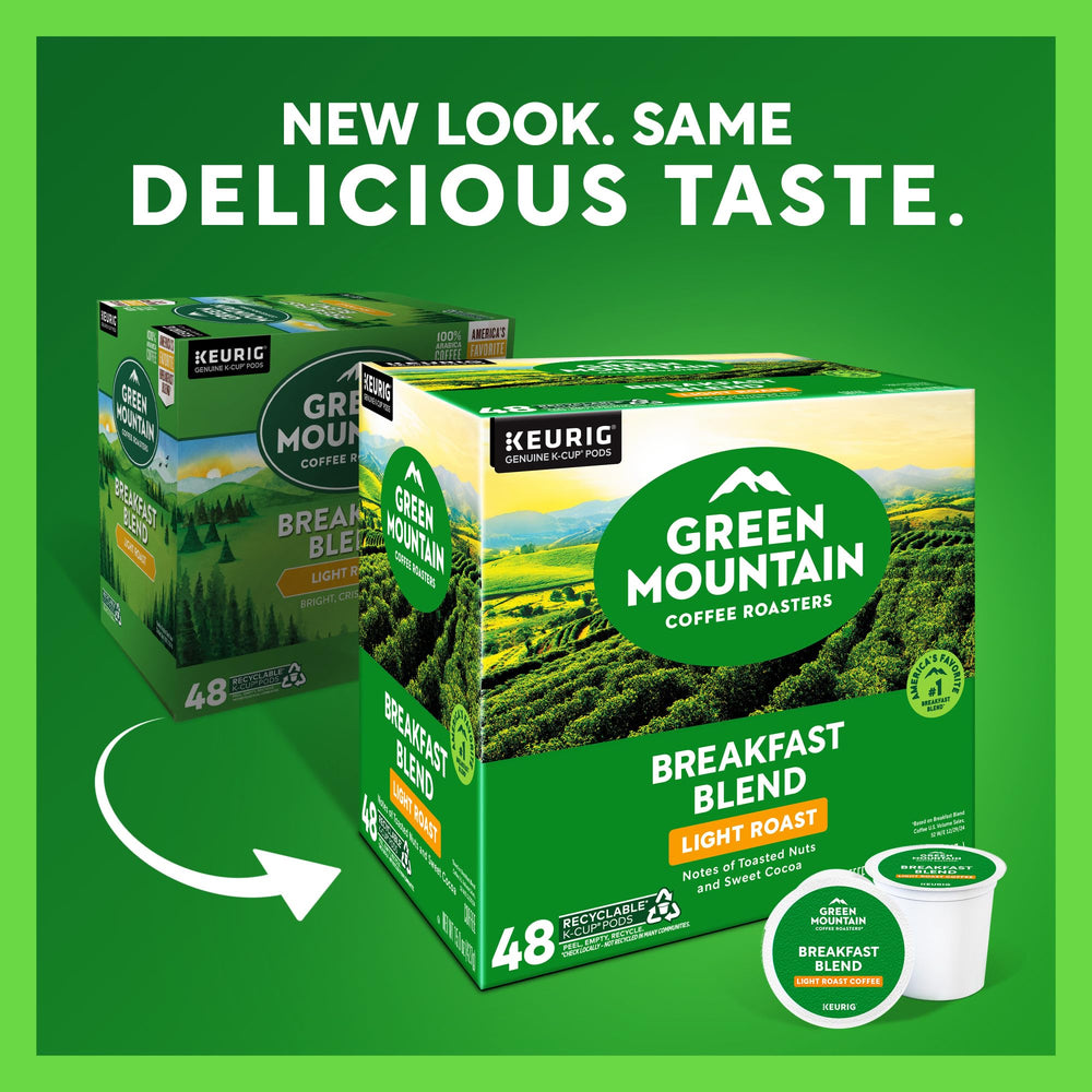 Close-up of a Green Mountain K-Cup pod highlighting fresh grounds and easy use