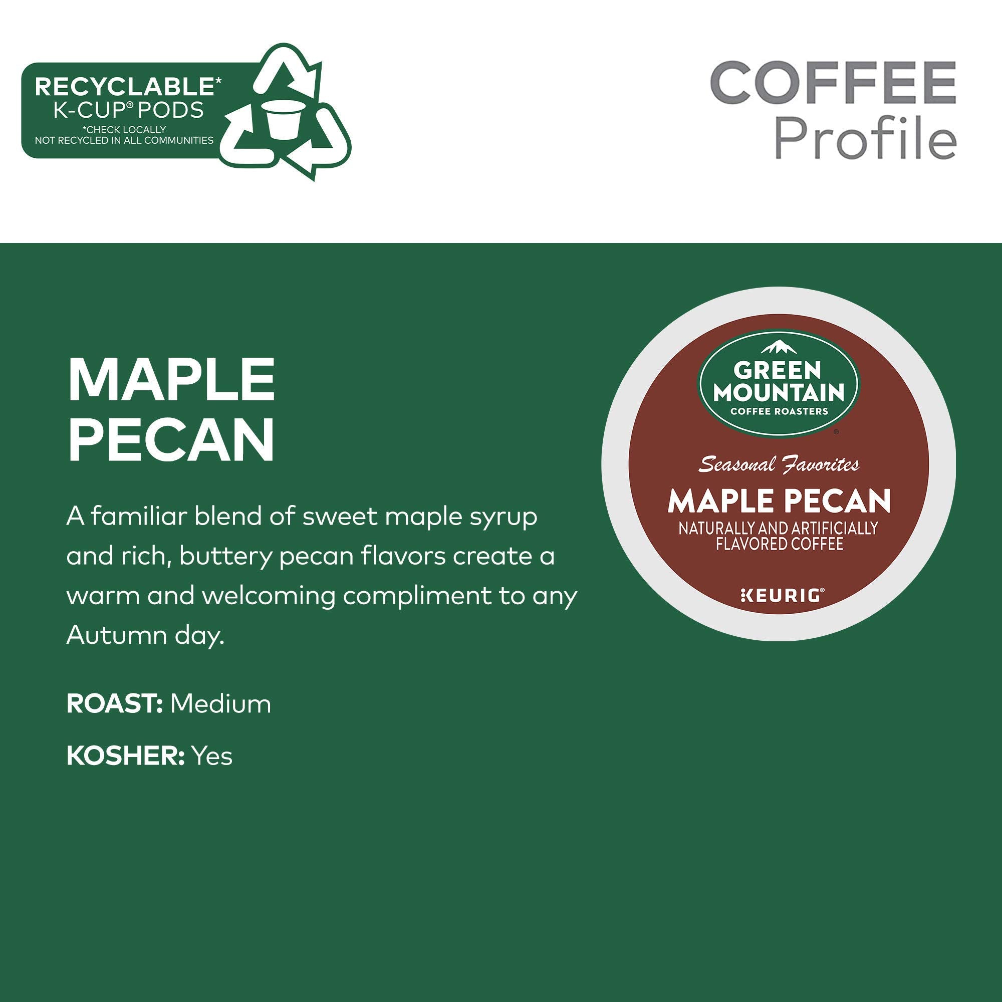 Spread of Green Mountain Coffee Roasters maple pecan pods ready for brewing