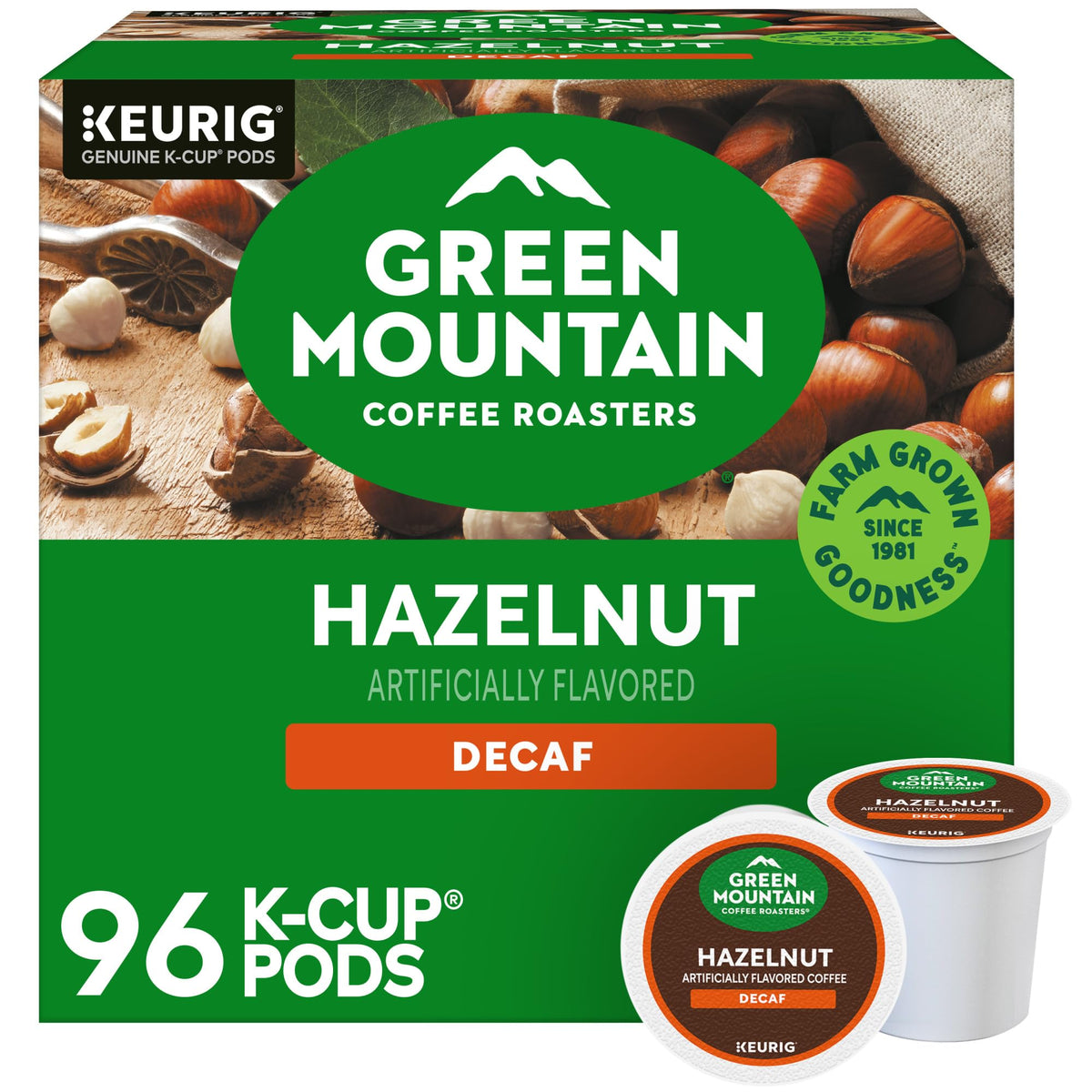 Green Mountain Coffee Roasters front packaging showing 96-count and flavor benefit