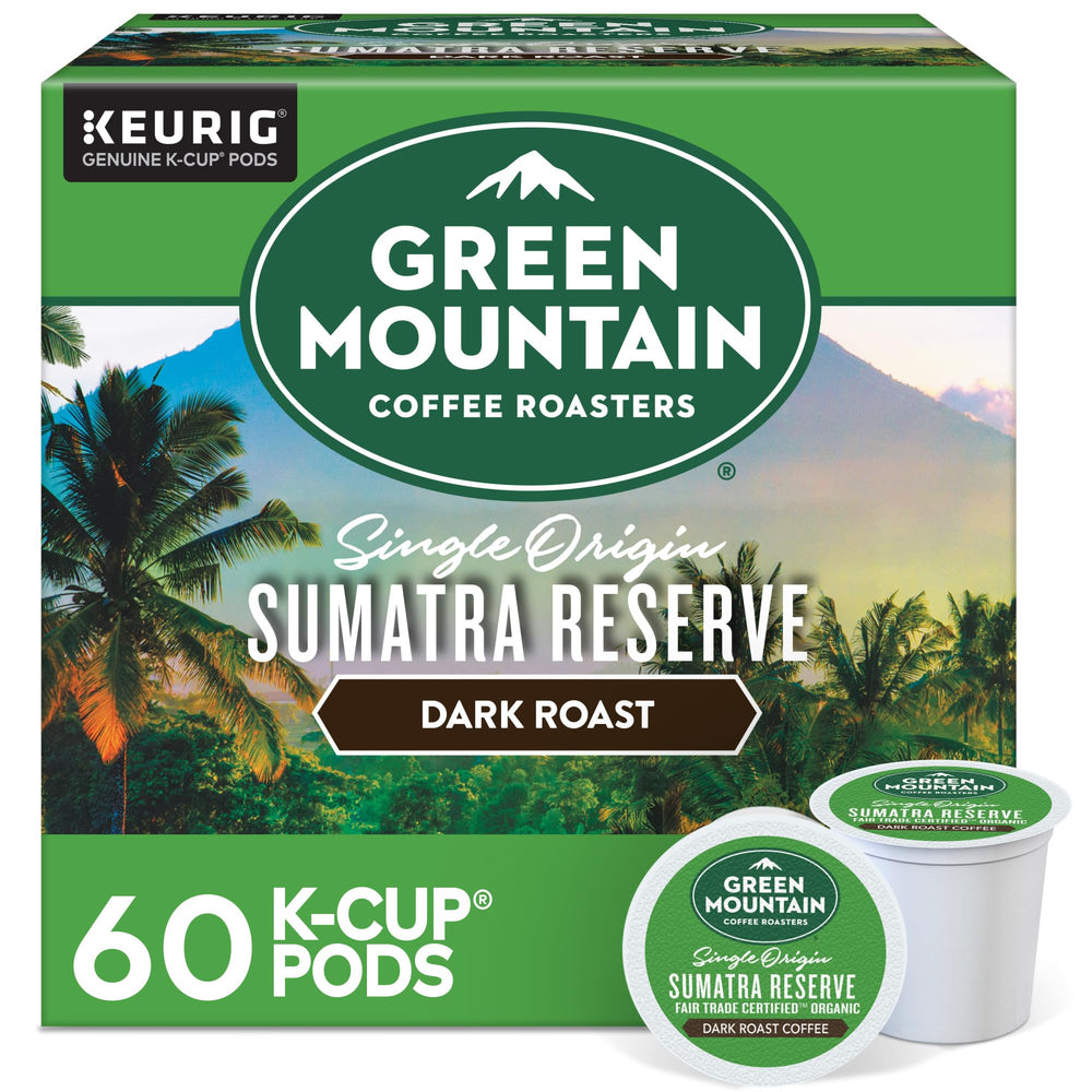 Green Mountain Coffee Roasters front box showing product and benefits