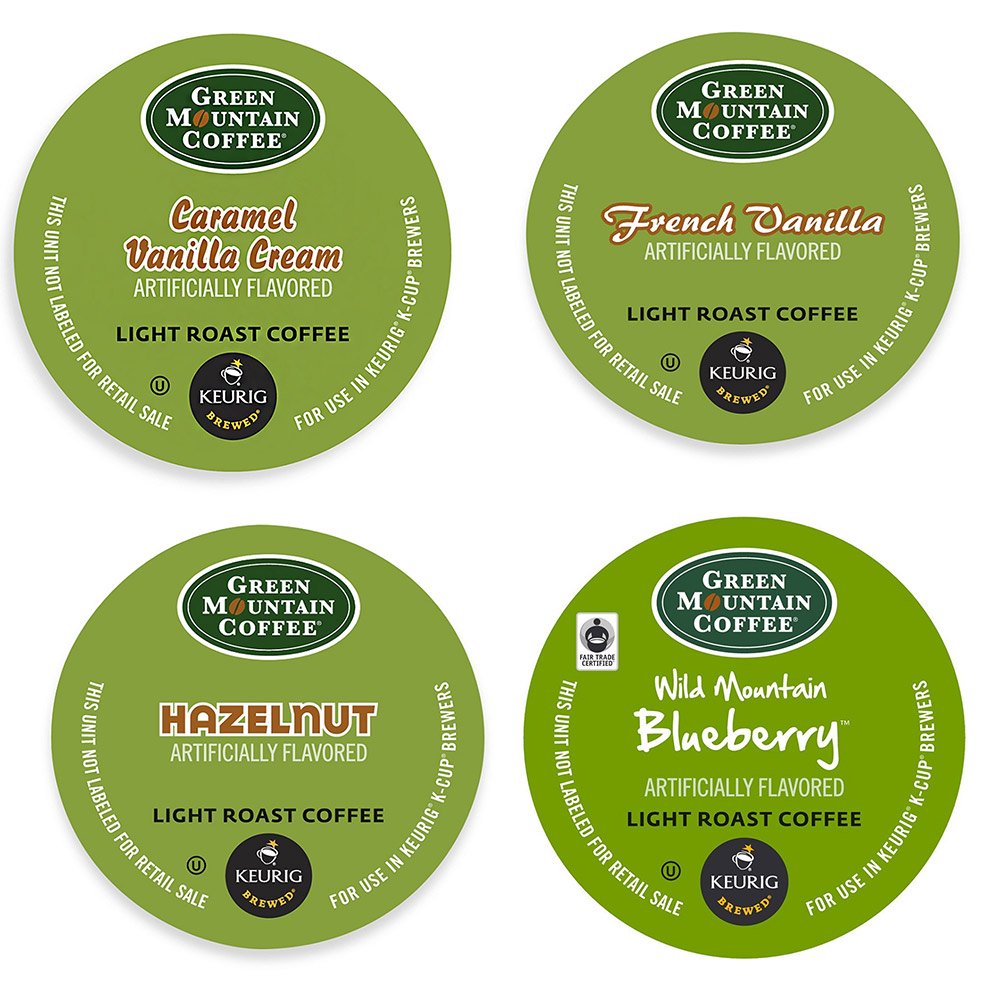 Green Mountain front package showing all included flavored K-Cups and highlights