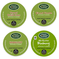 Green Mountain front package showing all included flavored K-Cups and highlights