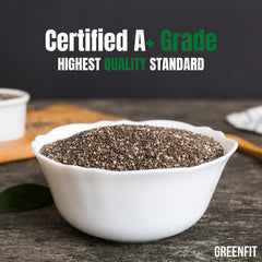 Greenfit chia seeds in a prep bowl demonstrating easy soaking benefit