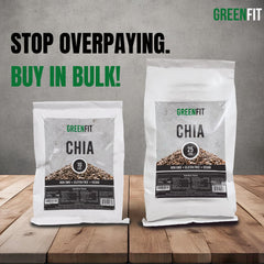 Close-up of Greenfit chia seed texture highlighting freshness benefit