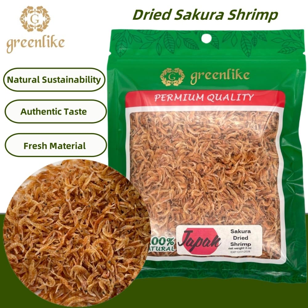 Greenlike close-up of dried sakura shrimp texture for flavor clarity