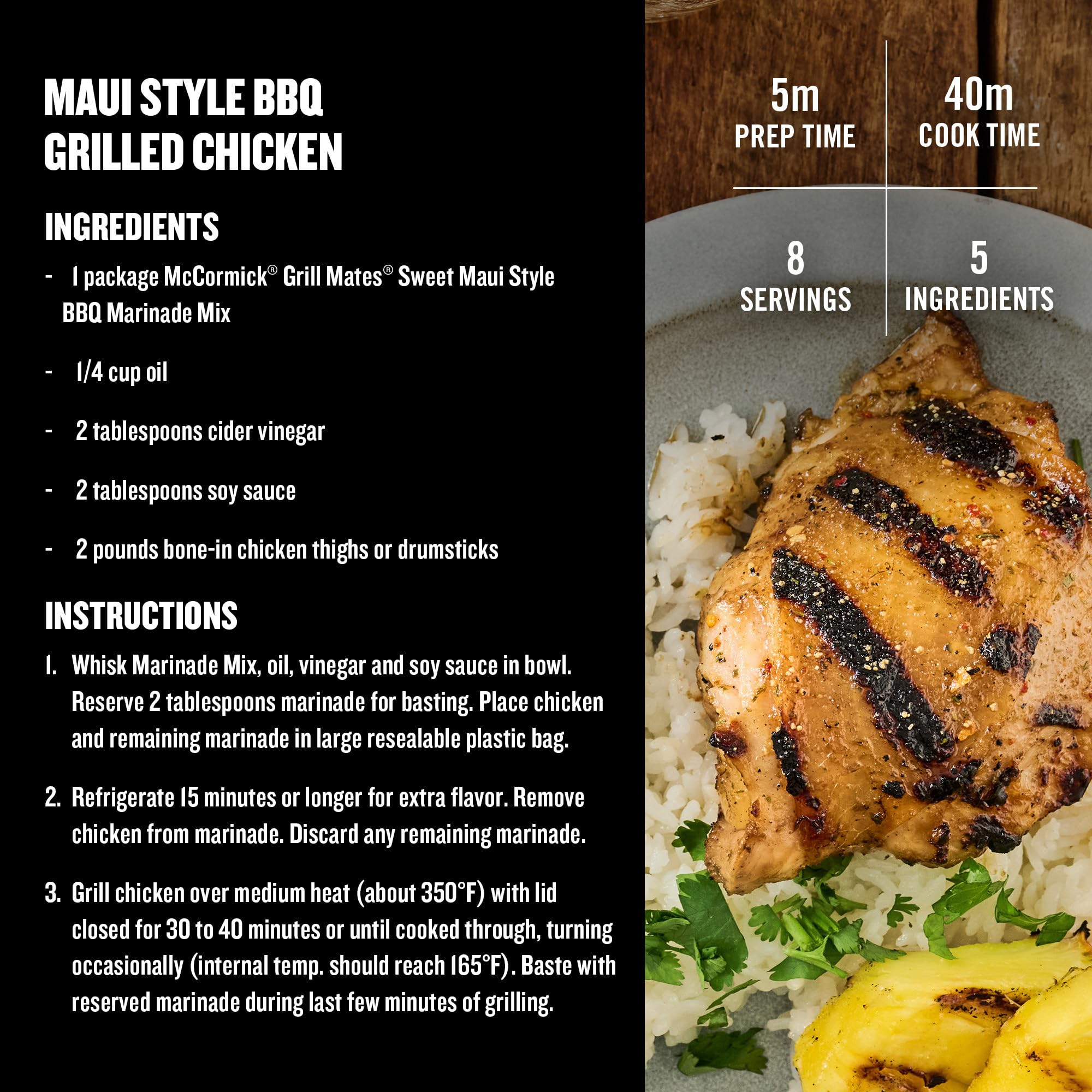 Backyard grill scene with family using Grill Mates Hawaiian mix to create island-style meals