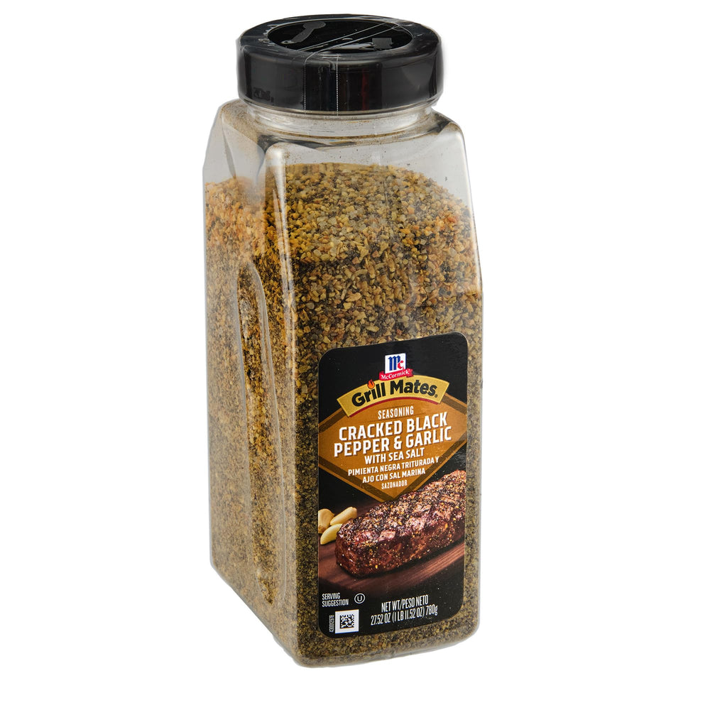 Grill Mates front packaging showing coarse pepper and garlic, reliable flavor