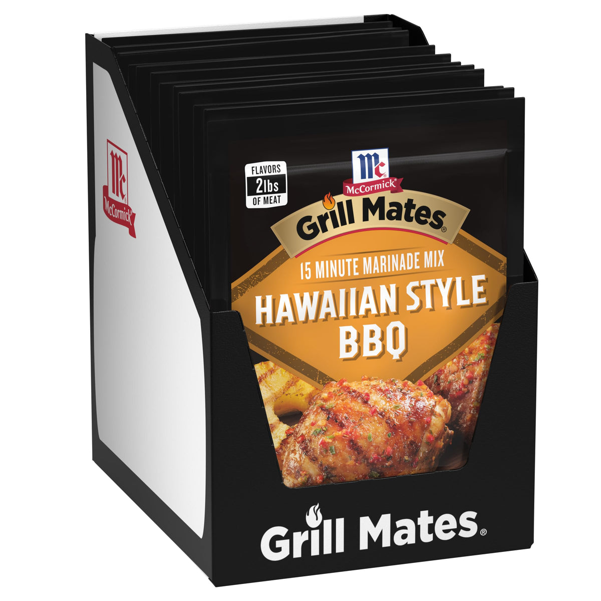 Grill Mates front packaging showing Hawaiian style marinade packets for quick tropical flavor