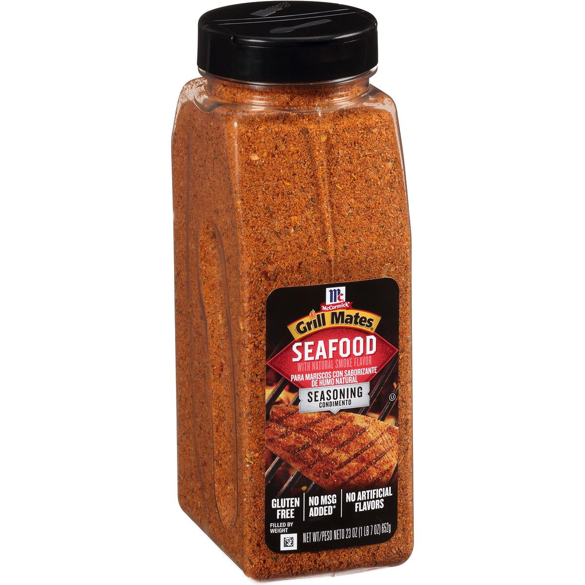 Grill Mates front packaging showing 23 oz container and label, highlights convenient refill size