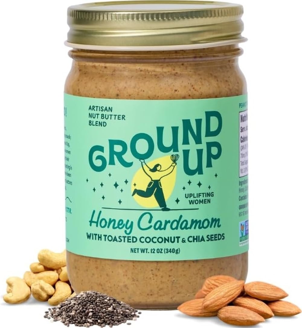 Ground Up jar front label showing honey cardamom flavor and benefits