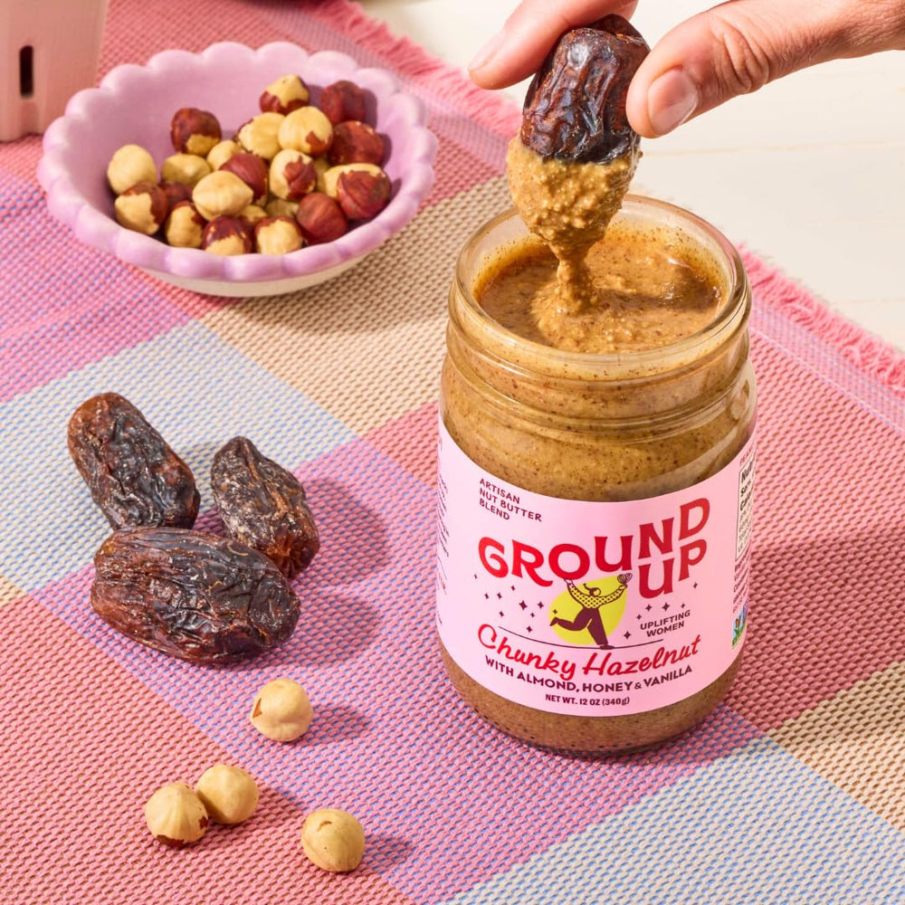 Ground Up almonds and Oregon hazelnuts together highlighting natural ingredients