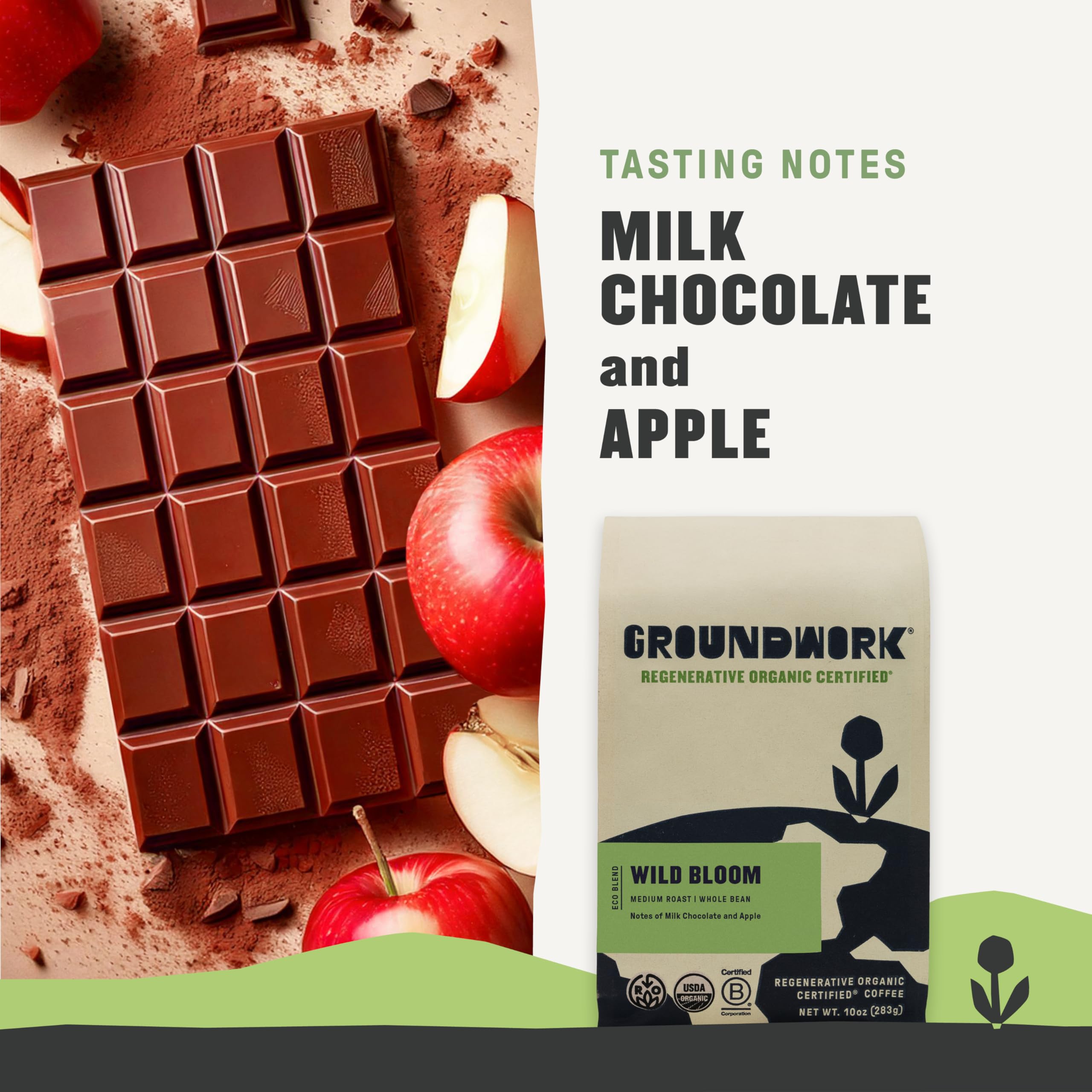 Groundwork open bag with whole beans highlighting grind-fresh benefit
