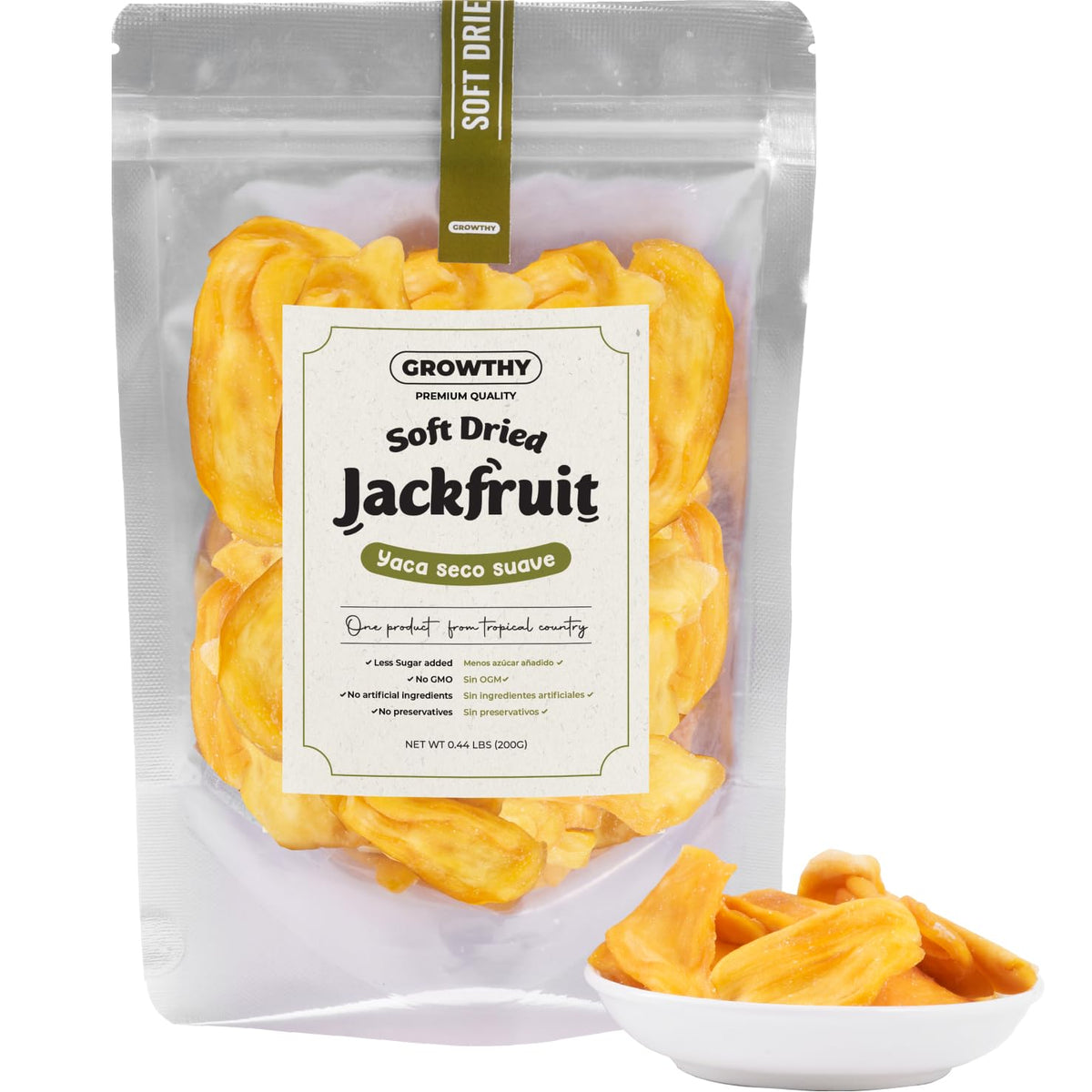 Growthy front pack 200g showing branding and resealable bag for freshness