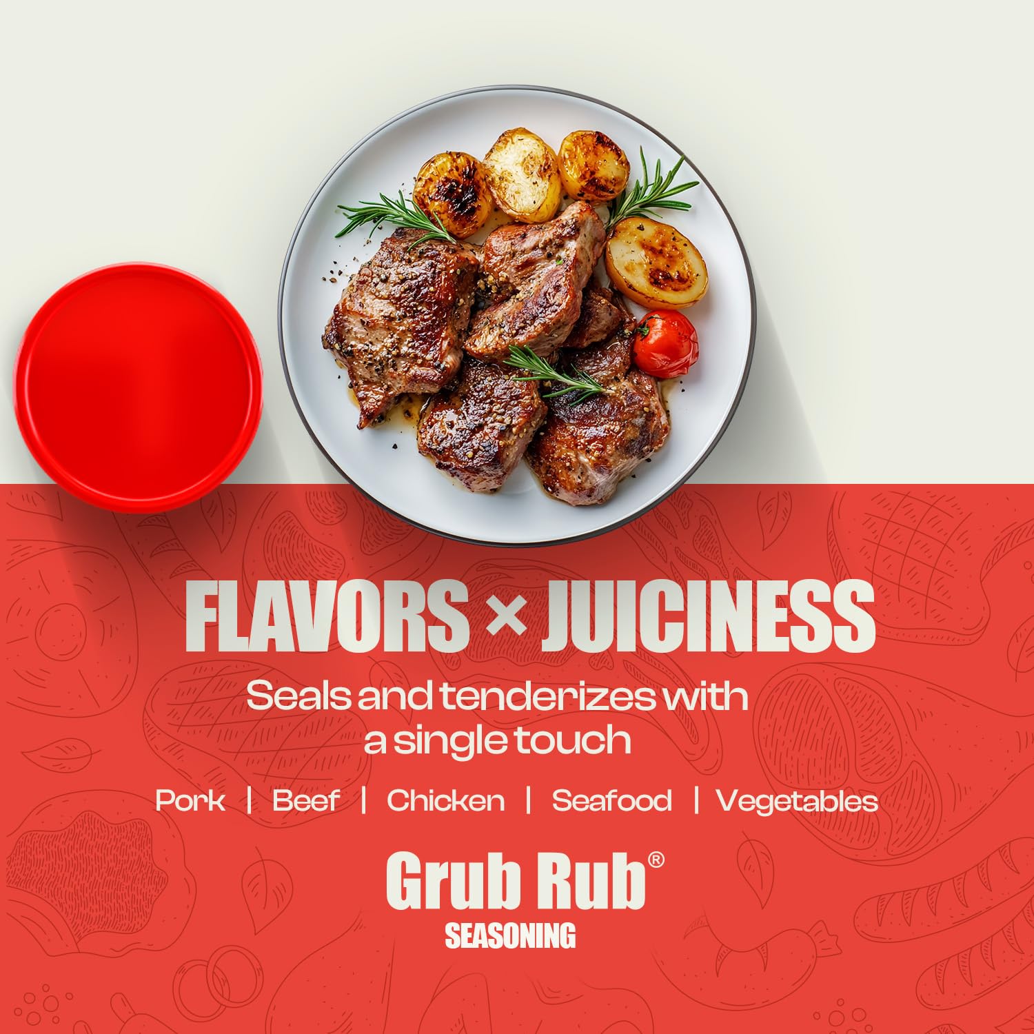 Backyard grill scene with Grub Rub container, conveys social grilling and dependable results