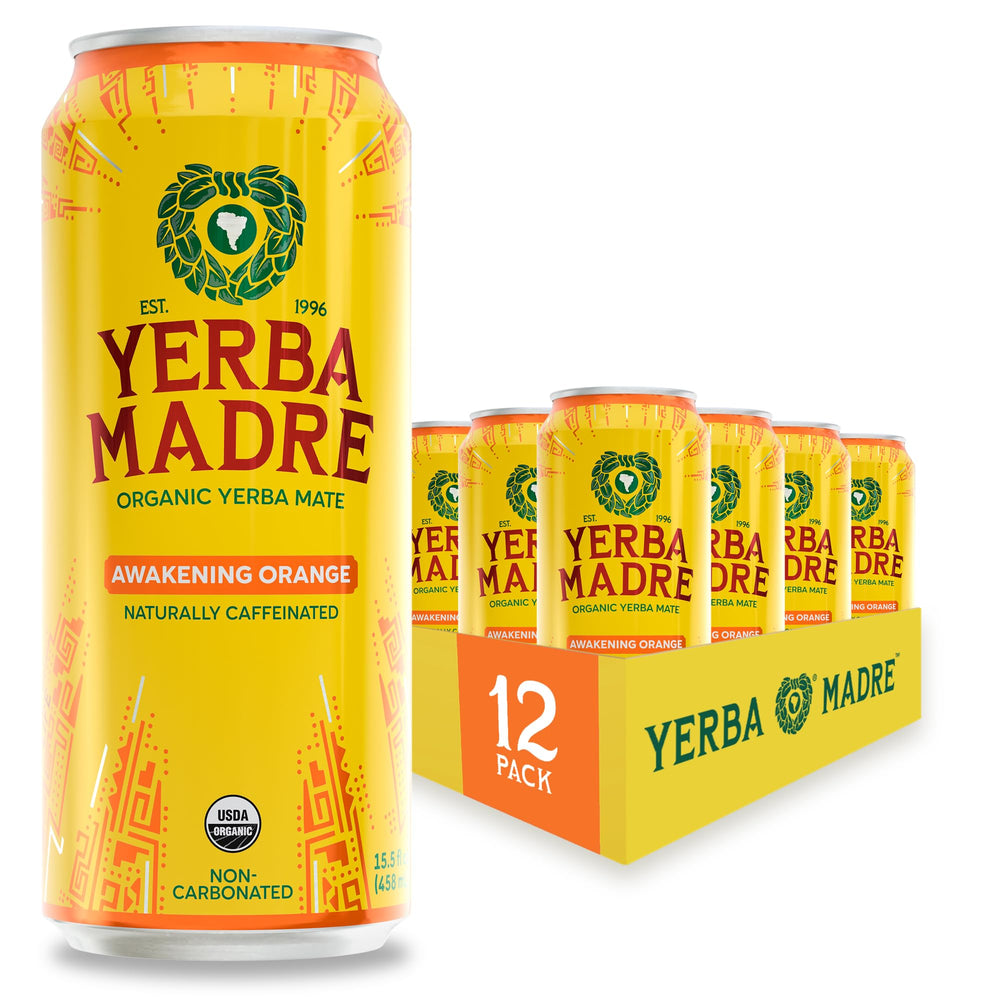 Guayaki front can image showing Awakening Orange and benefits of organic energy