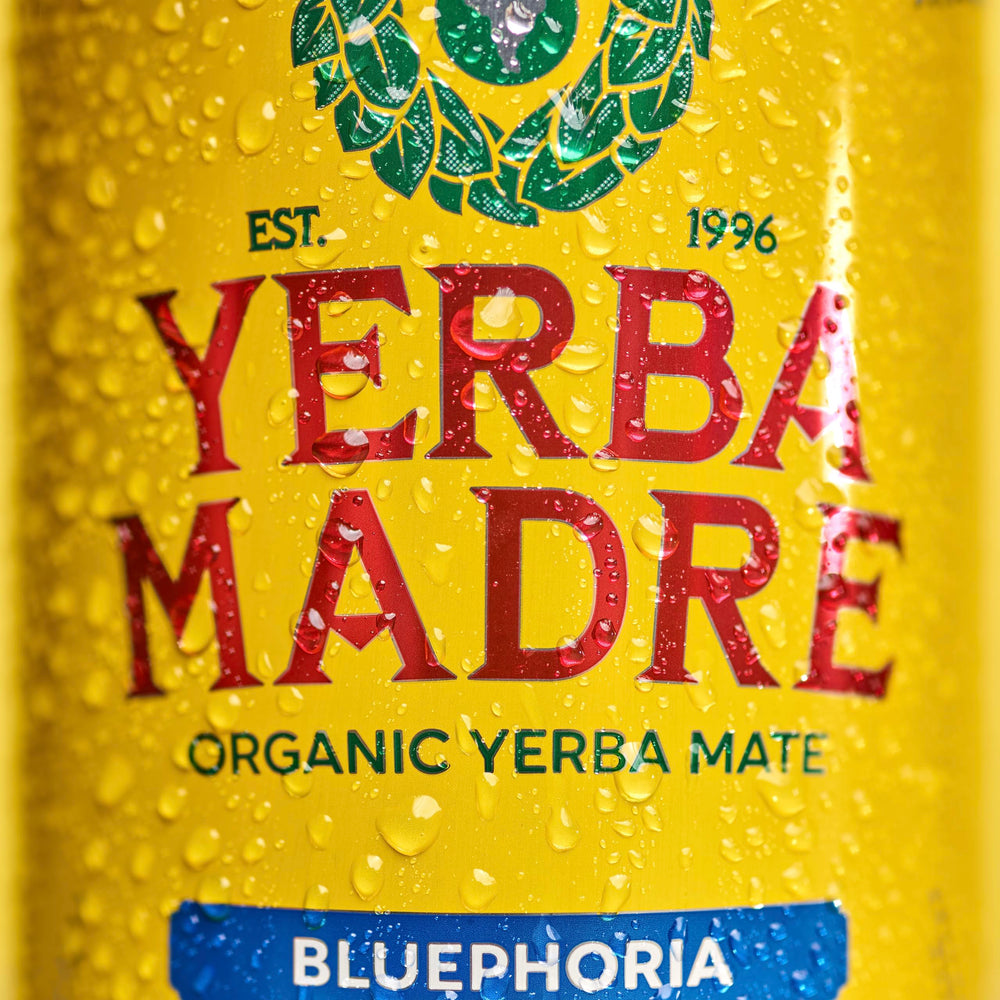 Guayaki poured over ice showcasing Bluephoria refreshing fruity tea benefit