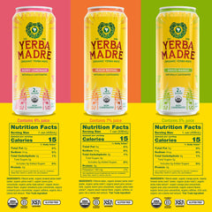 Close-up of Guayaki can label highlighting yerba mate ingredients and the 150 mg plant caffeine benefit