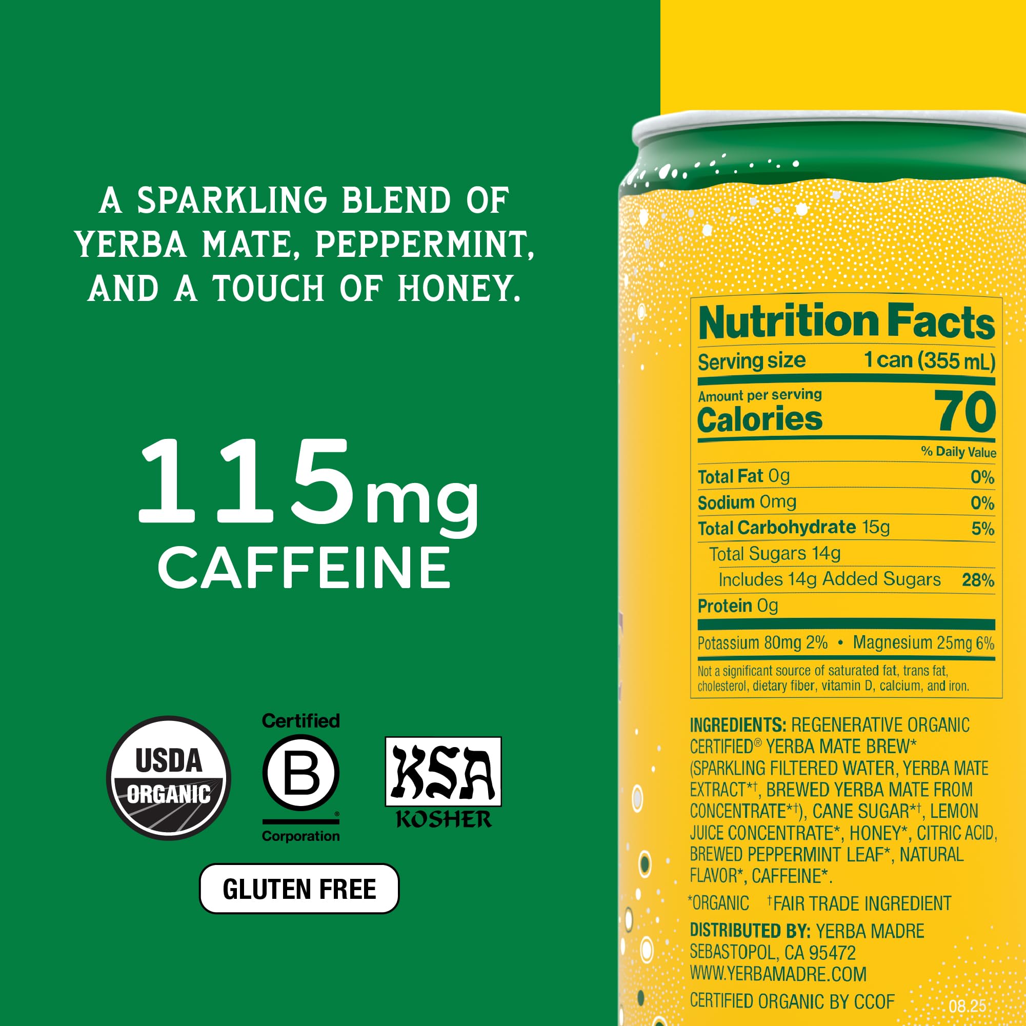 Guayaki label close-up displaying ingredients and natural plant focus