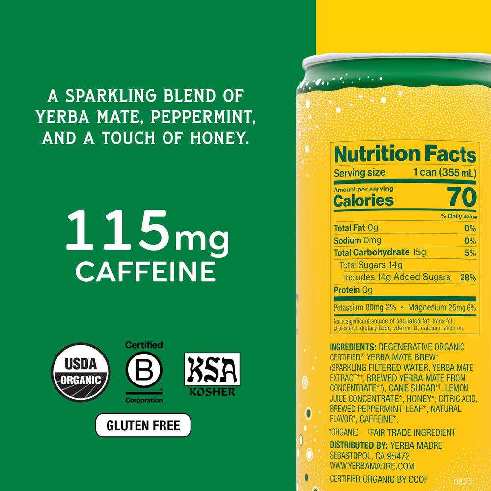 Guayaki label close-up displaying ingredients and natural plant focus