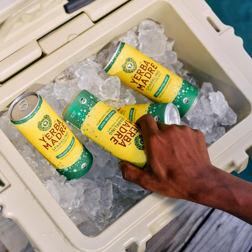 Twelve-pack of Guayaki cans stacked for easy storage and convenience